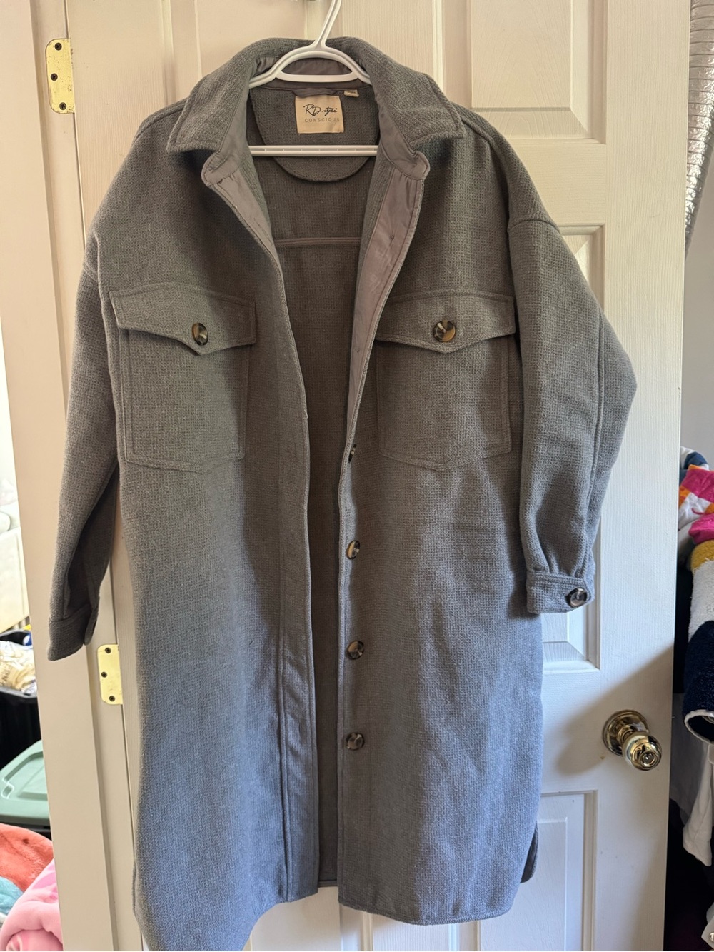 RD Style Grey Longline Button-Up Shacket